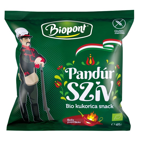Biopont Pandur (Gendarme) heart, organic corn snack with hot paprika 45g