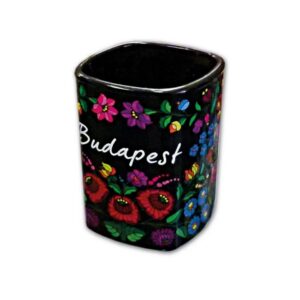 Shot glass square shape - Kalocsa style black 5cl #12